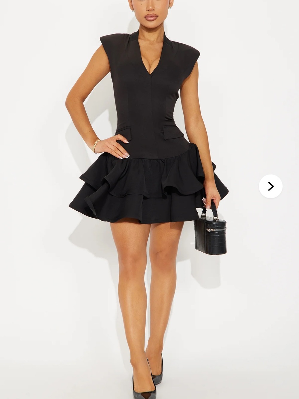 Fashion Nova Black V-Neck Ruffle Mini Dress